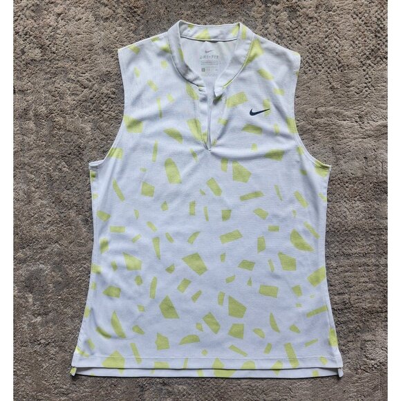 Nike Dri-Fit Shirt Women Small White Yellow Sleeveless Athletic Golf Tennis Top - Picture 1 of 6